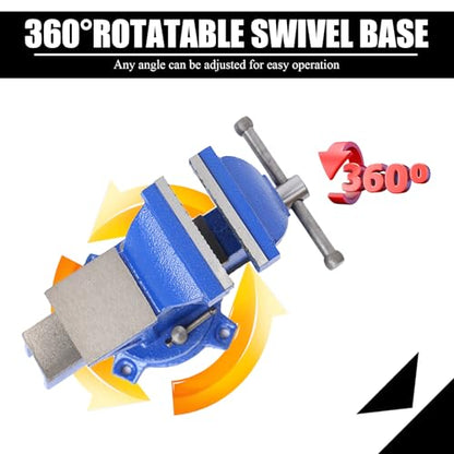 Bench Vise Heavy Duty, Table 6" Vise - Locking Base Clamp Cast Steel 360° Swivel Vice with Anvil, Table Clamp Pipe Lock Pliers Base Desktop for Woodworking Cutting Conduit Drilling, Sanding