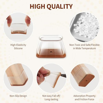32Pcs Rectangle Chair Leg Floor Protectors for Hardwood Floor, Silicone Clear Felt Furniture Pads, No-Noise & Non-Slip Leg Caps, Kitchen Chair Rubber Mat Floor Protector(Fit: L 1.12"-1.5", W 0.75"-1") - size: Medium