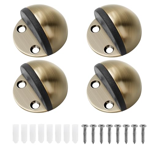 Floor Mounted Door Stops, Stainless Steel Door Stoppers for Floor, Floor Door Stop Mounted Half Moon, with Screws, for Hard Floor Concrete Floor(Bronze,4 Pcs) - color: Bronze 4 Pack