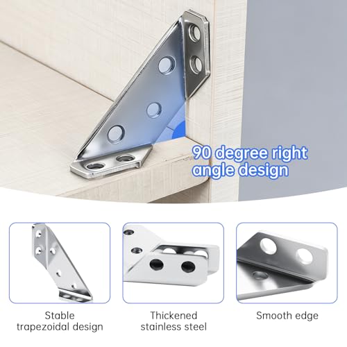 12Sets/92Pcs 2Sizes L Corner Brackets for Wood Hardware Angle Bracket Heavy Duty Universal Stainless Steel Corner Braces with Screws for Furniture Tables Chairs Cabinet Drawer YY031