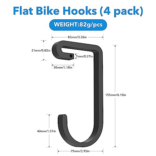 bussdis Thickened Bike Hooks for Garage Ceiling Rack: Heavy Duty Overhead Storage Rack Hook for Bicycle, Hold 50 lb, Safe Rack Bike Hanger, Metal, 4 Pack - color: Black