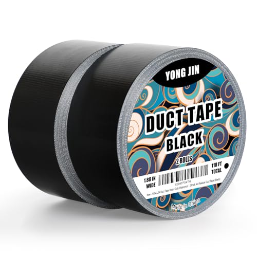 YONGJIN Black Duct Tape Waterproof - 2 Pack Tear by Hand, No Residue, Multi-Purpose Duct Tape Bulk for Indoor Outdoor Repairs, DIY, Packaging, and Crafts, 2 Inch x 40 Yards Total - color: Black