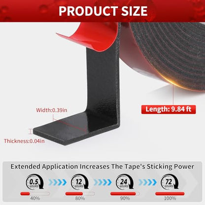 Double Sided Tape Heavy Duty – 2 Rolls Adhesive Tape, 19.68ft Strong Double Sided Mounting Tape, Waterproof Mounting Foam Tape, Two Sided Tape for Car, Home, Wall Hooks, LED Strips, DIY Projects - color: black
