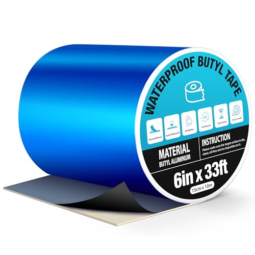 Blue Waterproof Butyl Tape, 6 in x 33ft - W x L, Self Adhesive Butyl Rubber Sealant Tape for RV Repair, Metal Roof Sealing, Pool Cover, Awning, Pool Liner, Window Patching & Boat Leaking - size: 6in x 33ft