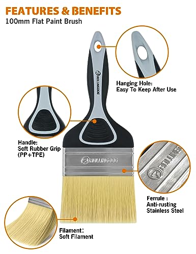 ROLLINGDOG 4 Inch Paint Brush -Soft Paint Brush for Smooth Surfaces,Wall Paint,Ceiling,Blinds,Large Surface Areas(100mm) - color: Soft Paint Brush 100mm