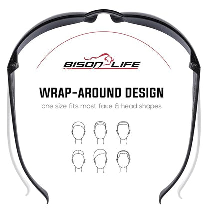BISON LIFE Clear Safety Glasses – ANSI Z87.1 Scratch & Impact Resistant Wrap Around Eye Protection Goggles for Men & Women - color: Black/Black
