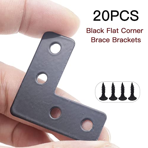 20pcs 1.6 x1.6inch Black L Flat Shape Braces Corner Bracket, 40x40 mm Decorative Corner Brackets Mending Plate, Cold Rolled Steel 90 Dgree Angle Bracket for Wood Furniture Fixing - size: Black 40x40 mm