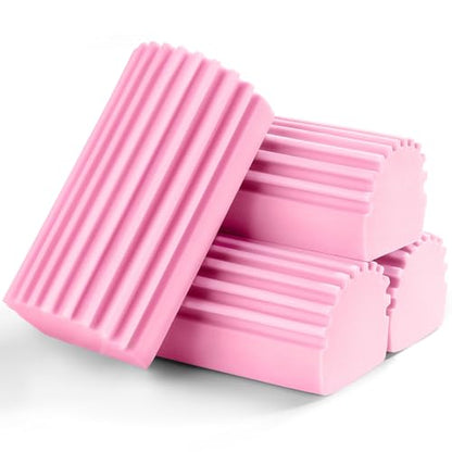 Jeymei 4-Pack Damp Clean Duster Sponge,Pink Damp Dusting Sponge,Duster Baseboard Cleaner Sponge with Ridges,Reusable Wet Duster Sponge,Household Cleaning Sponges for Blinds,Window Track Grooves - color: Pink, size: 4