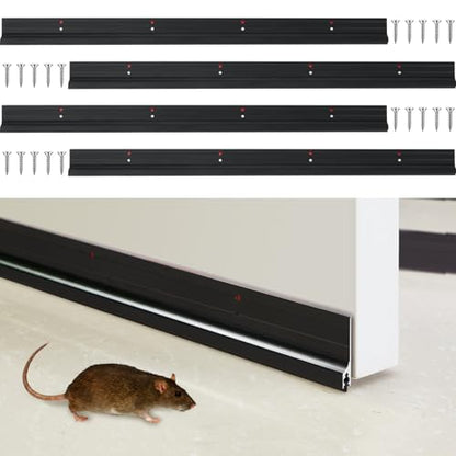 Gisafai 4 Pcs 36'' Metal Door Draft Stopper, Aluminum Door Sweep Mouse Stopper Mice Seal Strip, Noise Blocker Sweep for Keep Rodents Pests Out, Enhanced Weather Sealing, Easy to Install (Black) - color: Black