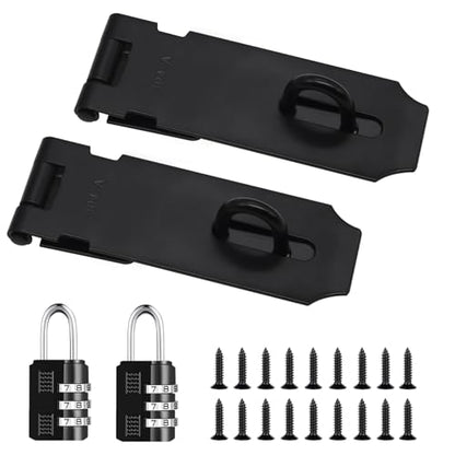 2Pcs Door Locks Hasp Latch,4 Inch 304 Stainless Steel Safety Packlock Clasp Hasp Lock Latch,Hinge Lock Padlock with Screws for Gates,Doors,Cabinets, Closets and More(Black) - style: Black-4INCH