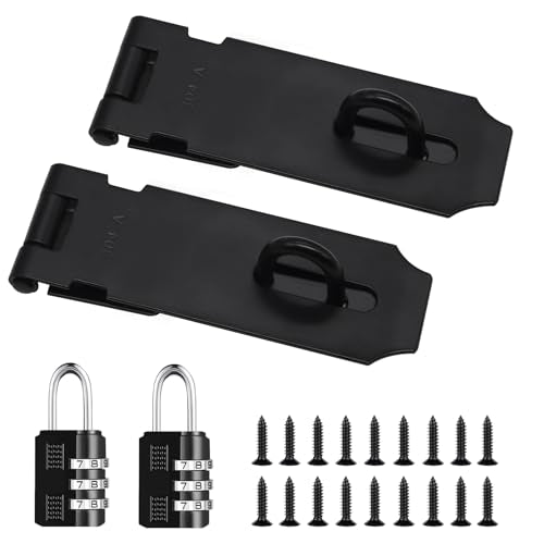 2Pcs Door Locks Hasp Latch,4 Inch 304 Stainless Steel Safety Packlock Clasp Hasp Lock Latch,Hinge Lock Padlock with Screws for Gates,Doors,Cabinets, Closets and More(Black) - style: Black-4INCH