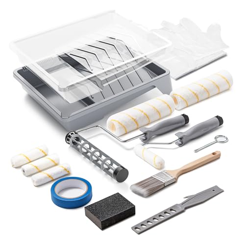 VOOMEY 17 Piece Paint Roller Kit - Paint Rollers 9"4", Paint Roller Frame，Paint Trays, Microfiber Roller Cover, Paint Kit for House Painting,Paint Brushes for Painting Walls - style: 17pcs paint roller kit