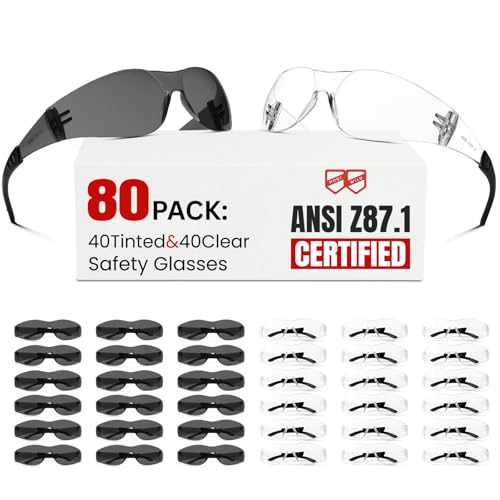 ANSI Z87.1 Safety Glasses Men Women 80 pack(40pack clear safety glasses+40pack safety sunglasses) Scratch & Impact Resistant eye protection glasses for Construction, Outdoor Sports & Work - color: 40-clear+40-grey