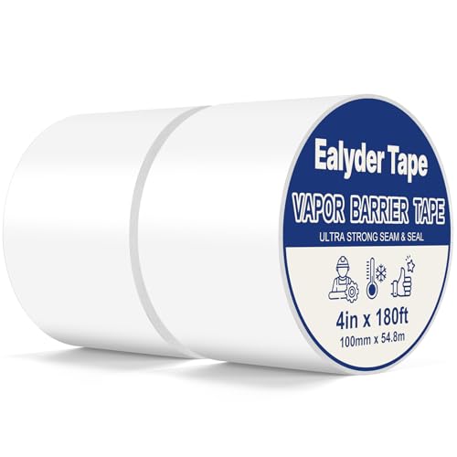 2 Rolls - 4 Inch x 180 FT Vapor Barrier Tape, White Polyethylene Tape, Heavy Duty Vapor Barrier Waterproofing for Repair, Crawl Spaces, Moisture Barriers, Insulation & Underlayment Seams - size: 4 Inch x 180 FT - 2 Rolls
