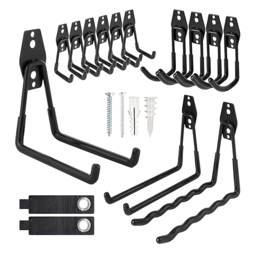 15 Packs Garage Hooks Heavy Duty, Garage Storage Hooks with Nylon Straps, Garage Organization Wall Hooks for Hanging Power and Garden Tools, Ladders, Hose, Ropes, Bulk Items,Bike Hooks for Garage - color: Black, size: 15 Pack