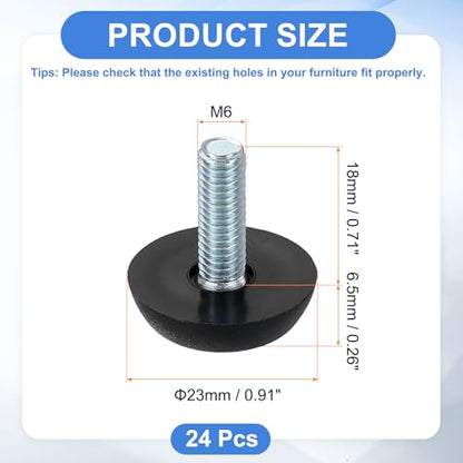 uxcell 24Pcs M6 Thread Furniture Feet Levelers, 23x18mm Adjustable Leveling Table Feet, Screw on Furniture Glide Leveling for Chair Stool Legs, Black - color: Black, size: M6 x 23 x 18mm