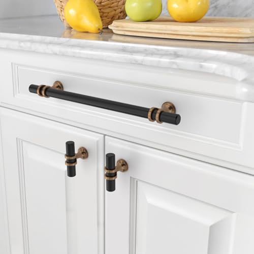 Asidrama 10 Pack 6.3 Inch(160mm) Champagne Bronze and Matte Black Kitchen Cabinet Handles, Cabinet Pulls Kitchen Cabinet Hardware Cupboard Handles Drawer Pulls - color: Black-Champagne Bronze, size: 6.3" Hole Center, style: 10 Pack