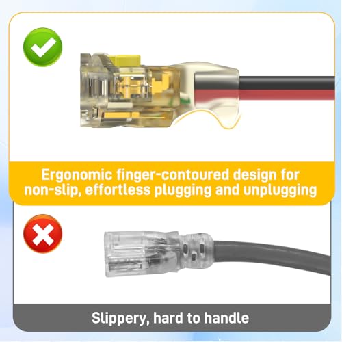 25FT Outdoor Extension Cord with Multiple Outlets, 14/3 Gauge Medium Duty, 15A 1875W, 3 Prong with LED Light & Locking Plug, Weather Resistant, ETL Certified for Lawn Mower, Tools, Christmas Lights