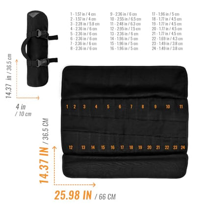 Under NY Sky Tool Roll Organizer, Heavy-Duty Wrench Bag, Portable Hand Tool Pouch for Mechanics, Electricians, and Hand Tools - color: 24 Slots Black