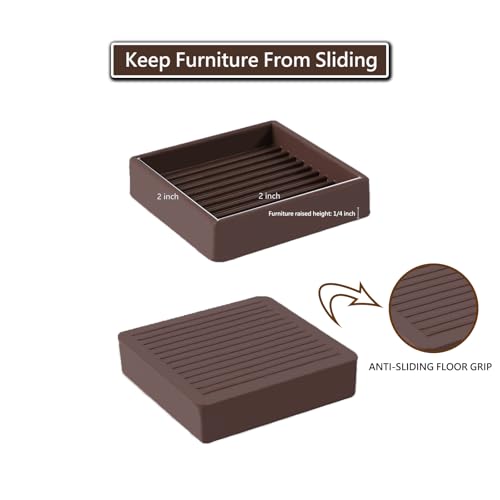 2x2 Square Rubber Furniture Caster Cups, Anti-Sliding Furniture Pads Bed Stopper Floor Protectors with Grip - Protect Any Flooring - size: 4 Pcs Brown