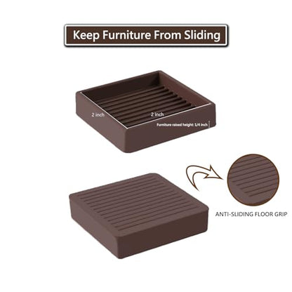 2x2 Square Rubber Furniture Caster Cups, Anti-Sliding Furniture Pads Bed Stopper Floor Protectors with Grip - Protect Any Flooring - size: 4 Pcs Brown