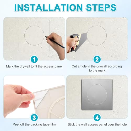 M METERXITY 1-Pack Access Panel for Drywall, 4x4 Inch Plastic Self Adhesive Wall Hole Cover Access Doors for Wiring Cable/Ceiling, Removable Plumbing Wall Panel [Grey, Round] - color: Gray