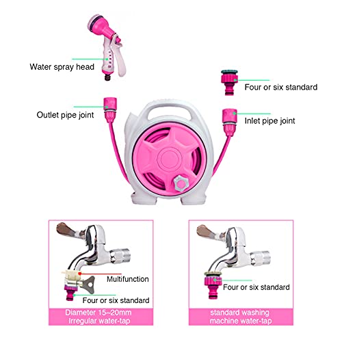YEFA Retractable Garden Hose Reel - Convenient 50 FT Portable Hose with 6-Function Spray Nozzle for Versatile Watering, Cleaning, and More (Rose Red) - color: Rose Red