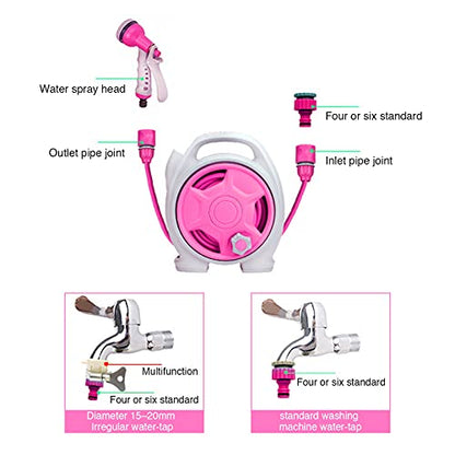 YEFA Retractable Garden Hose Reel - Convenient 50 FT Portable Hose with 6-Function Spray Nozzle for Versatile Watering, Cleaning, and More (Rose Red) - color: Rose Red