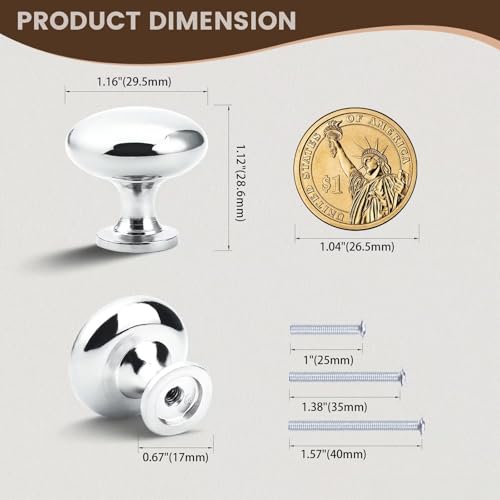 15 Pack Polished Chrome Kitchen Cabinet Knobs, 1-3/16 Inch(29.5mm) Drawer Knobs Dresser Knobs,Solid Drawer Pulls Kitchen Cabinet Pulls for Dresser Drawers - color: Polished Chrome