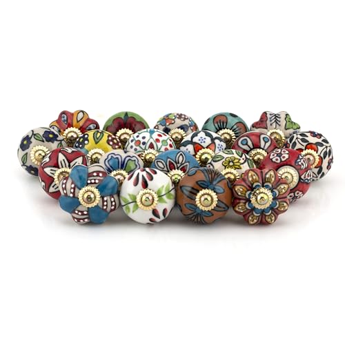 Craft Trade Ceramic Cabinet & Drawer Knobs – Decorative Kitchen Cabinet Hardware, Cupboard & Dresser Knobs – Handcrafted Furniture Pull Handles, Round Design (Colorful, Set of 20) - color: Multicolor, style: 20