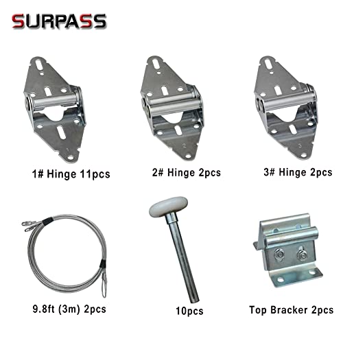 Surpass Garage Door Hardware Kit Roller/Hinge/Top Bracket/Wire Rope (for 16'x7' and 18'x7' Height Double Garage Doors)