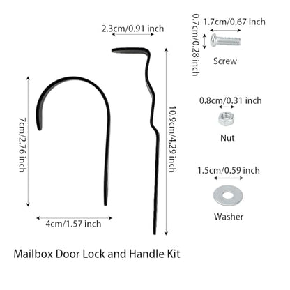 Mailbox Latch and Handle Kit, Thickened Metal Mailbox Door Replacement Parts with Anti-Loosening Nuts & Washers Easy Install for Secure Repair (Black)