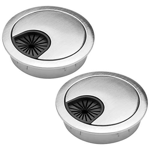 2 Pack 2 Inch Metal Desk Grommet for Wire Organizer, Brushed Silver - color: Silver-2Pack