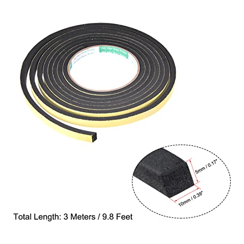 uxcell Sealing Foam Tape 10mm Wide 5mm Thick 3 M/9.8ft Long, Self Adhesive Weather Strip for Window Door Insulation - size: 10mmx5mmx3m