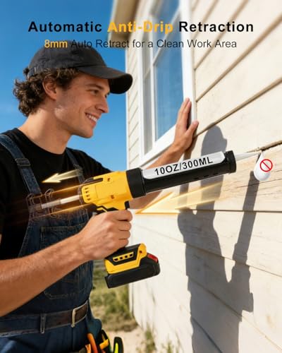 Cordless Caulking Gun, Electric Caulk Gun w/2.0Ah Battery, Compatible with De-Walt 20V Max Battery, 10oz Battery Powered Caulk Gun, 12Pcs Silicone Caulking Tools, 6 Speed for Filling, Sealing, Repair