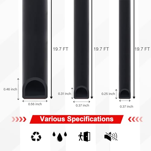Rubber Weather Stripping Door Seal, 9/16" (W) x 15/32" (T) x 19.7' (L) D-Shape Self Adhesive Silicone Weather Stripping, Insulation Automotive Door Seal Strip for Door Frame/Window, Black - size: 9/16" (W) x 15/32" (T) x 19.7'