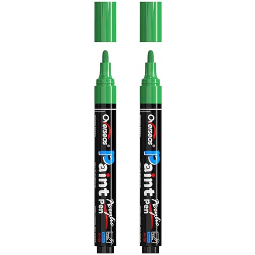 Overseas Green Paint Pens Paint Markers - Permanent Acrylic Markers 2 Pack, Water Based, Quick Dry, Waterproof Marker Pen for Rock, Wood, Plastic, Metal, Canvas, Glass, Fabric, Mugs. Medium Tip - color: Green