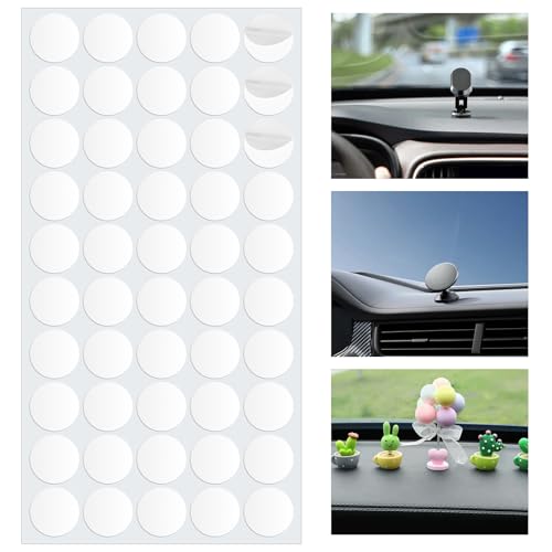 50 Pcs Double Sided Adhesive Dots for Car Dashboard, 1" Round Double-Sided Mounting Tape Clear Removable Sticky Pads for Vehicle Decor Car Phone Mounts Home Office