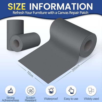 Self-Adhesive Canvas Repair Tape, 4" x 79" Waterproof Canvas Repair Patch, Fabric Patch Repairs Kit for Furniture, Tents, Sunbrellas, Boat Covers Awnings, Couches, Clothes, Bags Dark Gray - color: Dark Gray, size: 4" x 79"