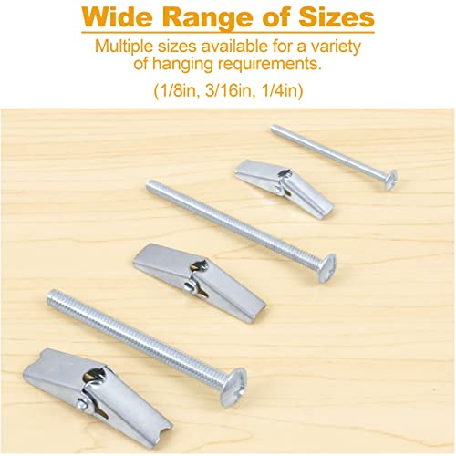 KURUI Hollow Wall Anchors Assorted Kit, 44Pc Heavy Duty Toggle Bolts and Wing Nut Kit, Drywall Anchors Assortment Set, Butterfly Anchors for Hanging Picture Curtain Rod Plant (1/8in, 3/16in, 1/4in) - style: 44 Pack
