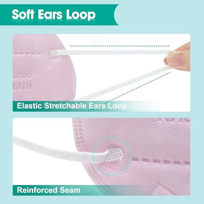 LEMENT KN95 Face Masks,100 Pack Breathable Cup Dust Disposable Masks For Adults,Pink - color: Adult-100 Pack-pink