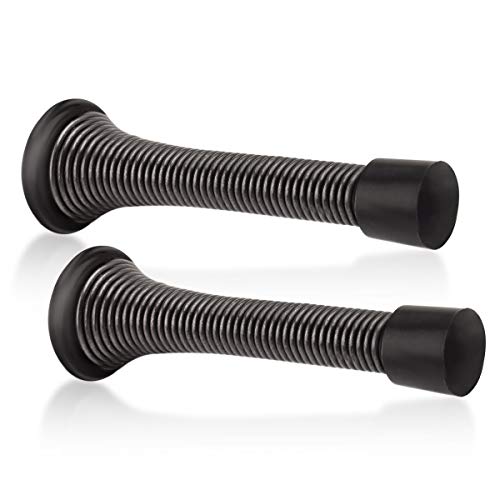 2 Pack Spring Door Stopper Oil Rubbed Bronze - 3-1/4" Flexible Spring Door Stops with Black Rubber Bumper Tips - color: Oil Rubbed Bronze, size: 2 Pack