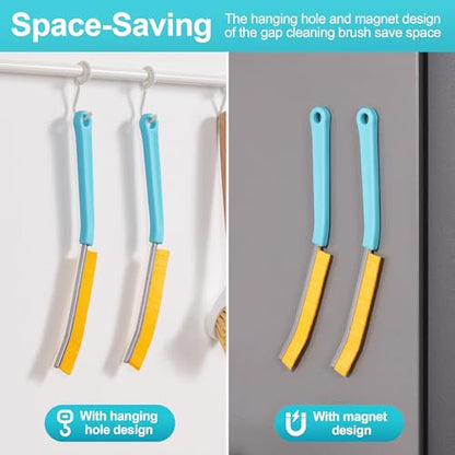 JOYMOOP 4 Pack Crevice Cleaning Brush, Turquoise Hard Bristle Grout Brush, House Cleaning Supplies, Magnetic Gap Cleaning Brush for Kitchen, Bathroom, Window, Toilet, Multifunctional Cleaning Tools - color: Turquoise, size: 4 Pack