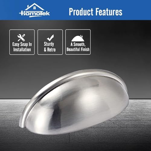 HOMOTEK 12 Pack Drawer Bin Cup Pulls Dresser Pulls for Cabinets Shiny Bright Brushed Satin Nickel - 3 Inch Hole Centers Furniture Handles,Kitchen Cabinet Hardware - color: Bright Brushed Nickel, size: 12 Pack
