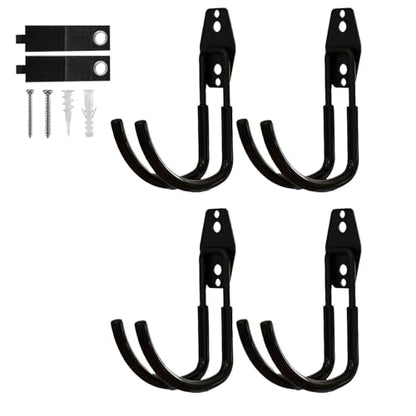 4 Pack Garage Hooks Heavy Duty with Anti-Slip Coating, Steel Utility Ladder Hooks for Hanging Garden Tools, Hoses, Ropes, Bikes and More (4.3in) - size: 4.3in