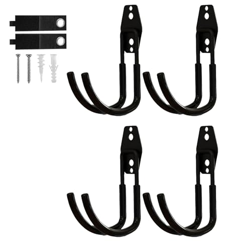4 Pack Garage Hooks Heavy Duty with Anti-Slip Coating, Steel Utility Ladder Hooks for Hanging Garden Tools, Hoses, Ropes, Bikes and More (4.3in) - size: 4.3in