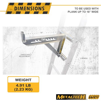 Metaltech 1 Unit 2-Rung Ladder Jack E-LJ20, Aluminum Jack for Scaffolding Extensions and Work Platforms, Scaffold, Masonry, Painting, Roofing Tool for Job Site and Home Improvement - size: 1 Unit 2 Rung