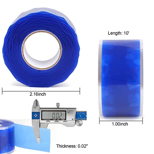 Romeda 1 Inch x 10 FT Self-Fusing Silicone, Thickness 0.5mm Hose Repair Tape, Heavy Duty and Leak Proof Rubber Hose Tape, Pipe for Water - Blue - color: Blue, size: 0.5mm (Thickness)