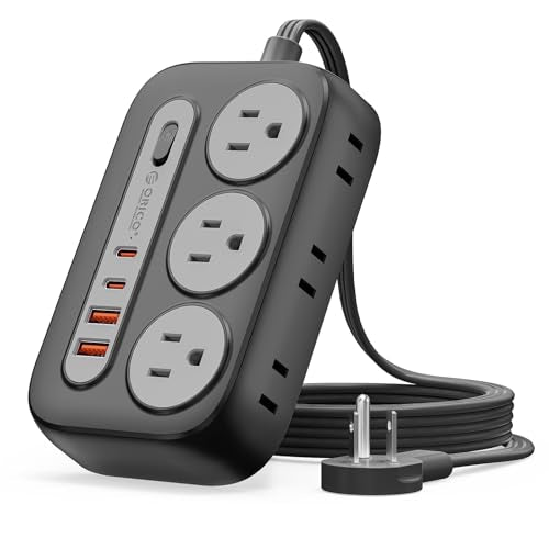 ORICO Surge Protector Power Strip, PD20W Multiple Outlets Extension Cord with 6 AC Outlets and 4 USB Charging Ports (2 USB-C), 45° Flat Plug, 5 Ft Mountable Outlet Extender for Home/Office/Dorm - OG - color: Black, size: 5ft