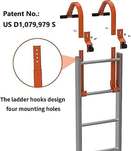 Roof Ladder Hook, 2 Pack Ladder Stabilizer, Heavy Duty Steel 500 Lbs Weight Ratin, Roof Ridge Extension with Wheel for Safe and Easy Access - color: Orange-Steel-Ladder Hook